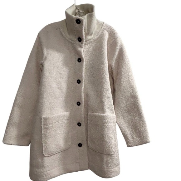 Lands' End Women's Ivory Sherpa Teddy Coat L Winter Overcoat - Picture 1 of 15